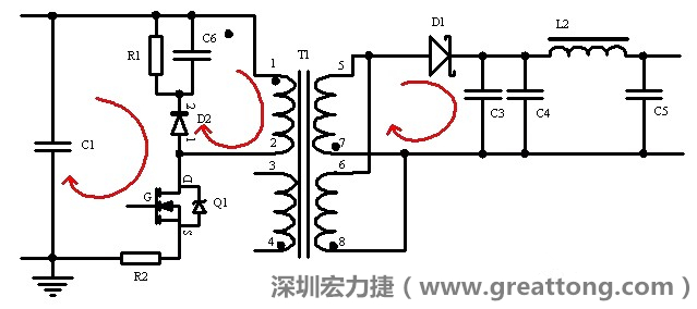 元件布局的時候，要優先考慮高頻脈沖電流和大電流的環路面積，盡可能地減小,以抑制開關電源的輻射干擾