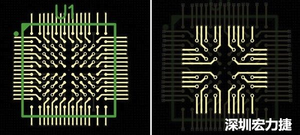 圖4a和4b：從最外層開始向中心為不同的BGA圈布線。