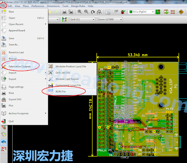 在Kicad的PCB Editor, 點選 File->Fabrication Outputs->BOM File, 即可產生一個 .csv 的Excel 檔案。