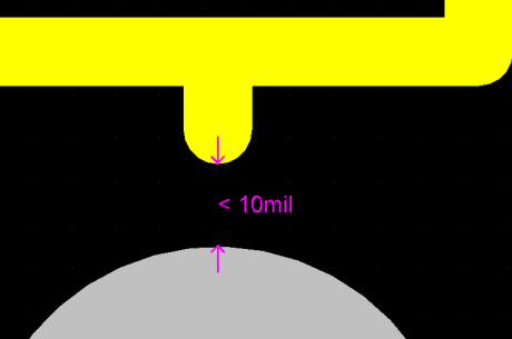 顯示每項違例的細節(jié)，本例的絲印與焊盤的間隔少于10mil.